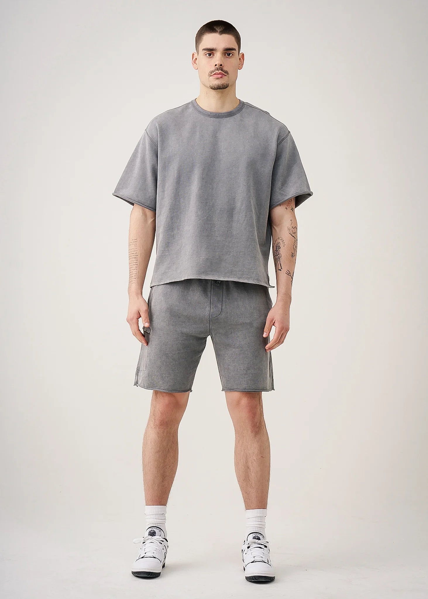 11 OZ Gray French Terry Garment Dye Raw Edge Short Set