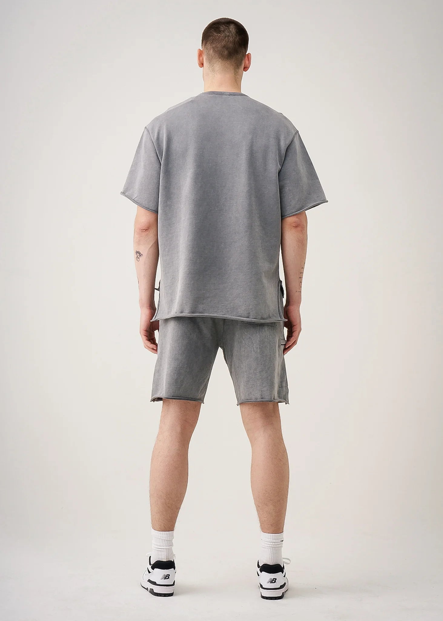 11 OZ Gray French Terry Garment Dye Raw Edge Short Set