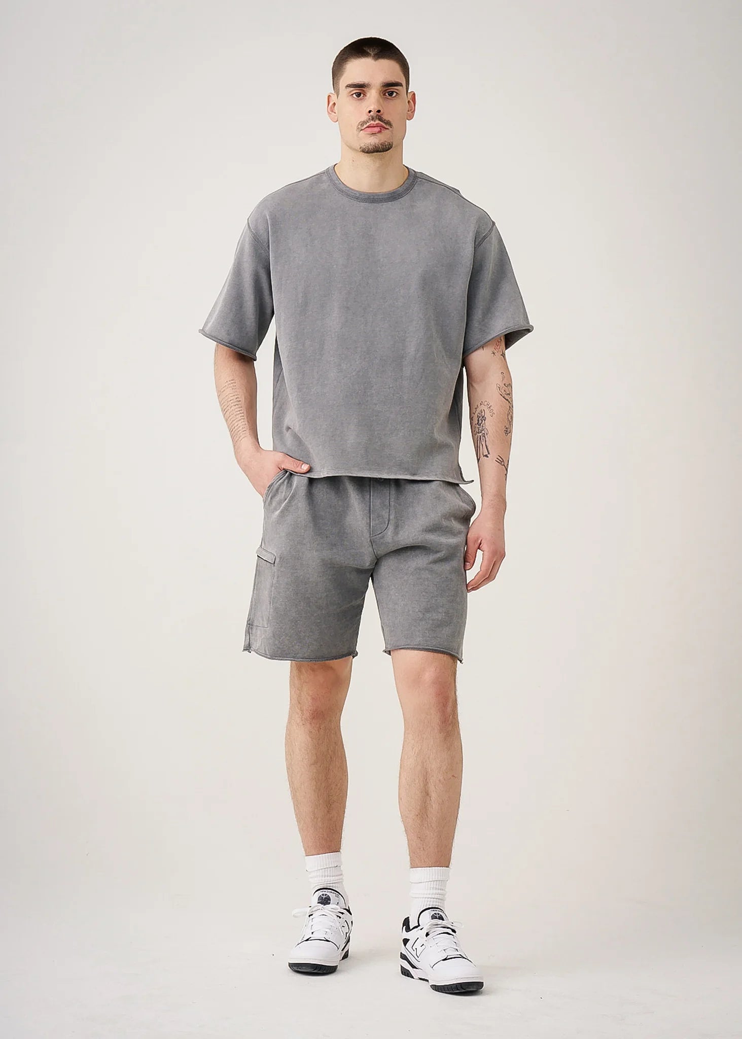 11 OZ Gray French Terry Garment Dye Raw Edge Short Set