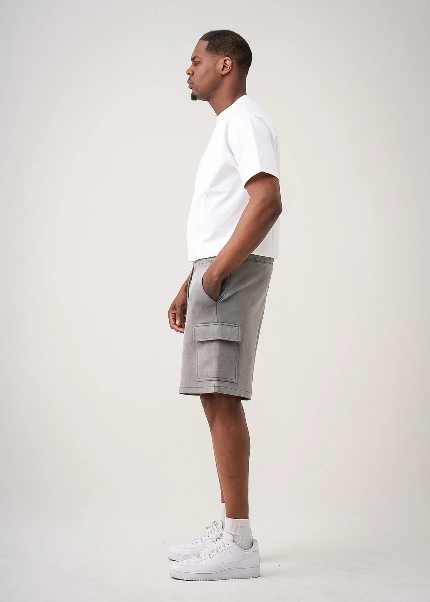 Gray 12 Ounce Garment Dye Interlock Cargo Shorts