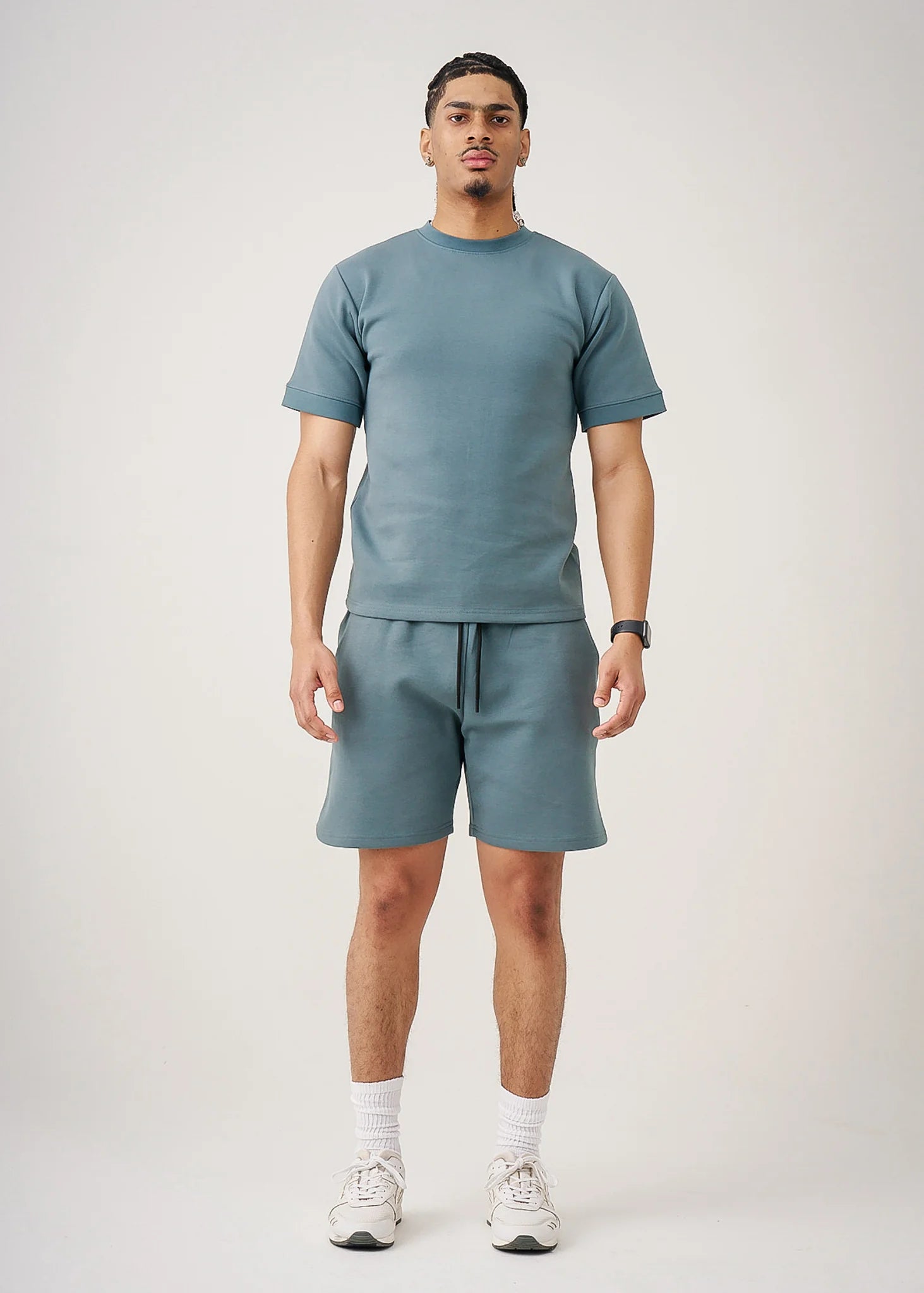12 OZ Teal Blue Heatguard Interlock Lycra T-Shirt Short Set