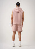 Pink 14 Ounce Sleeveless Garment Dye Interlock Hooded Short Set