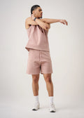 Pink 14 Ounce Sleeveless Garment Dye Interlock Hooded Short Set