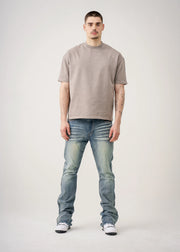 10 OZ Gray Oversized Garment Dye French Terry Distressed T-Shirt