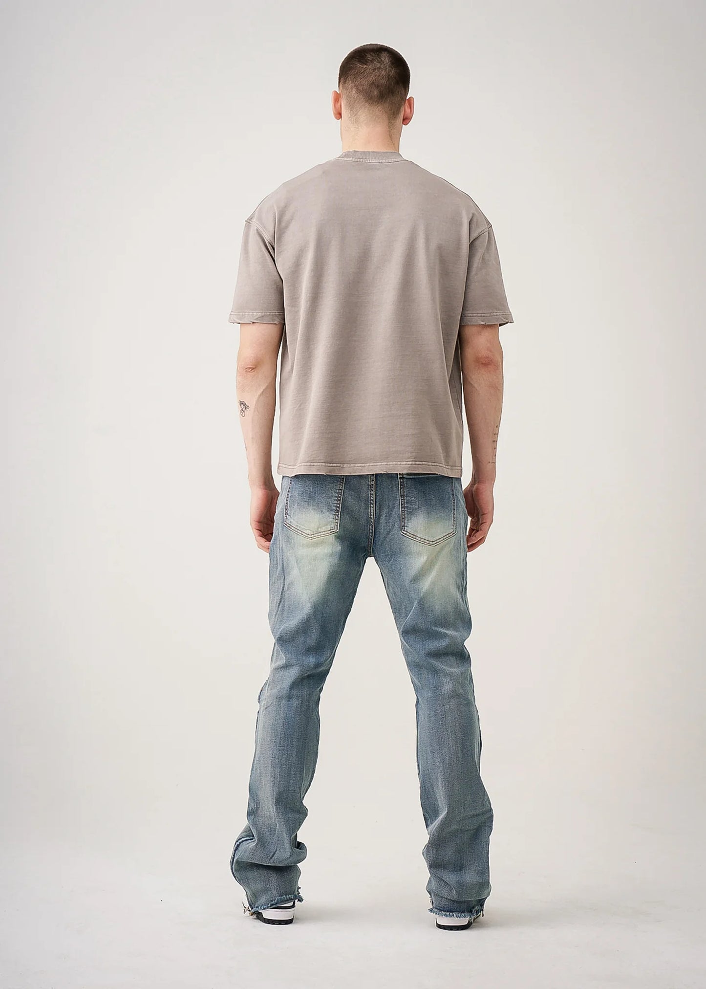 Gray 10 oz Oversized Garment Dye French Terry Distressed T-Shirt