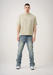 10 OZ Khaki Oversized Garment Dye French Terry Distressed T-Shirt