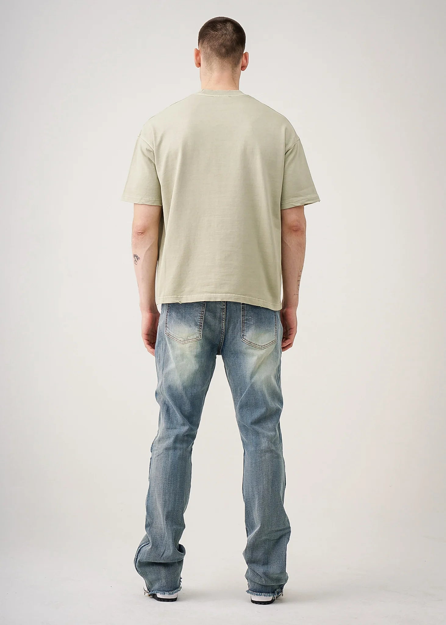 10 OZ Khaki Oversized Garment Dye French Terry Distressed T-Shirt