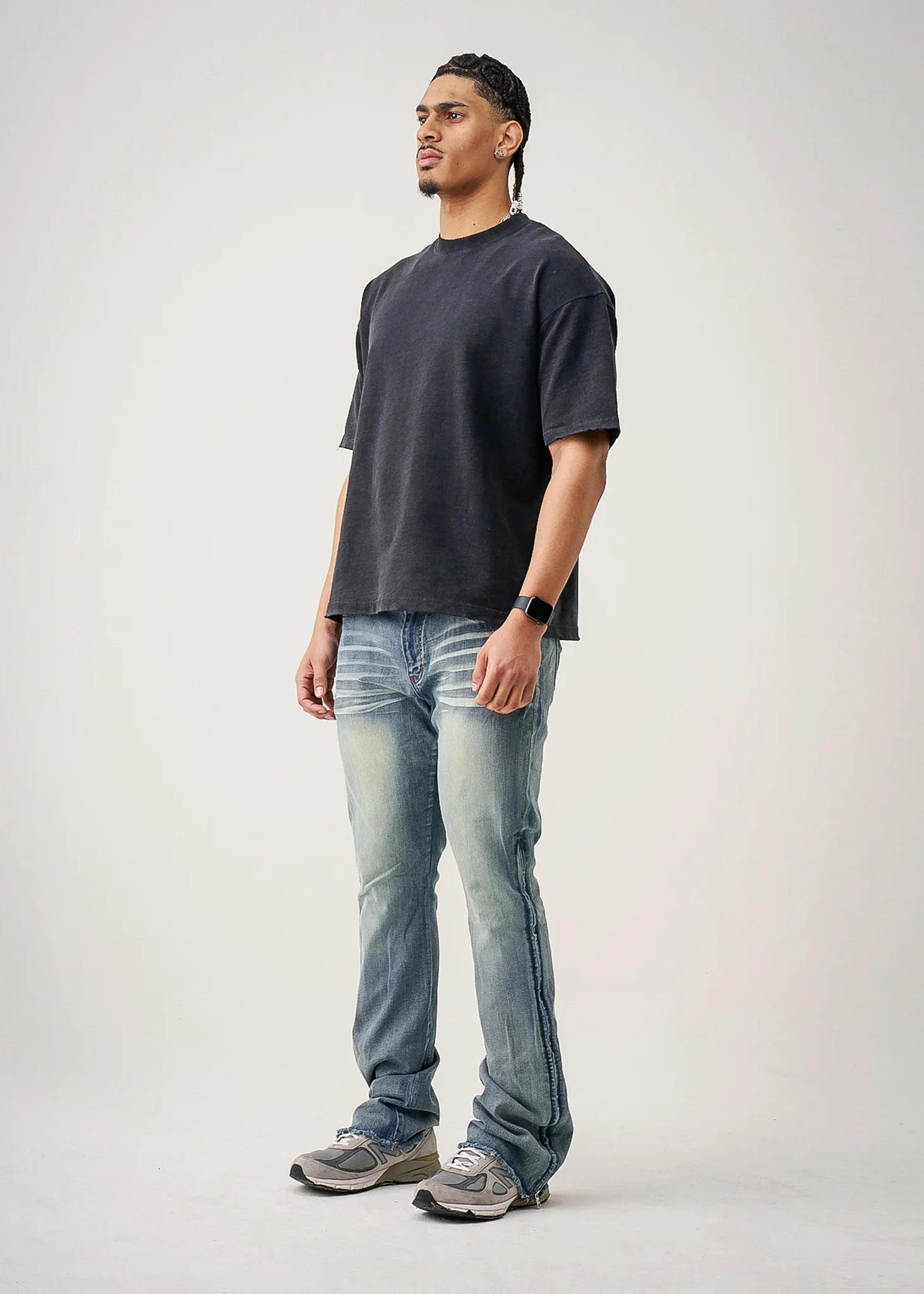10 OZ Black Oversized Garment Dye French Terry Distressed T-Shirt