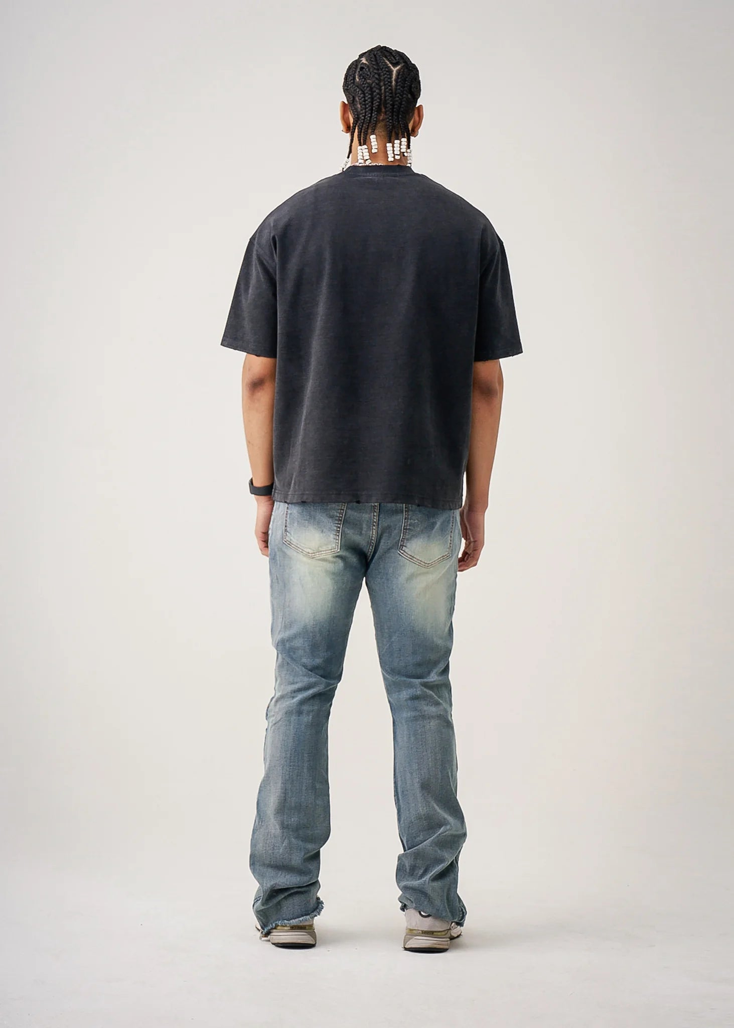 10 OZ Black Oversized Garment Dye French Terry Distressed T-Shirt
