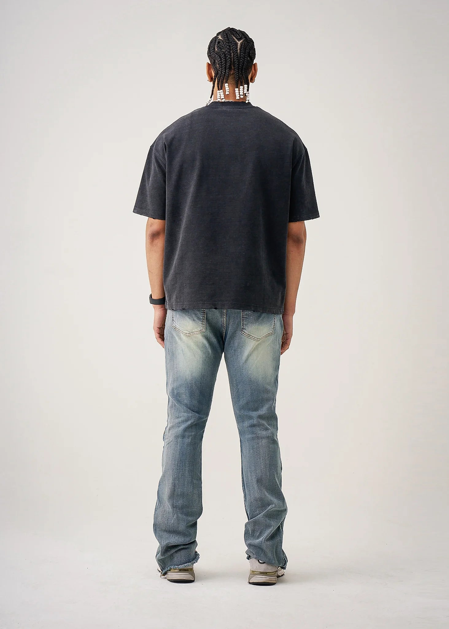 10 OZ Black Oversized Garment Dye French Terry Distressed T-Shirt