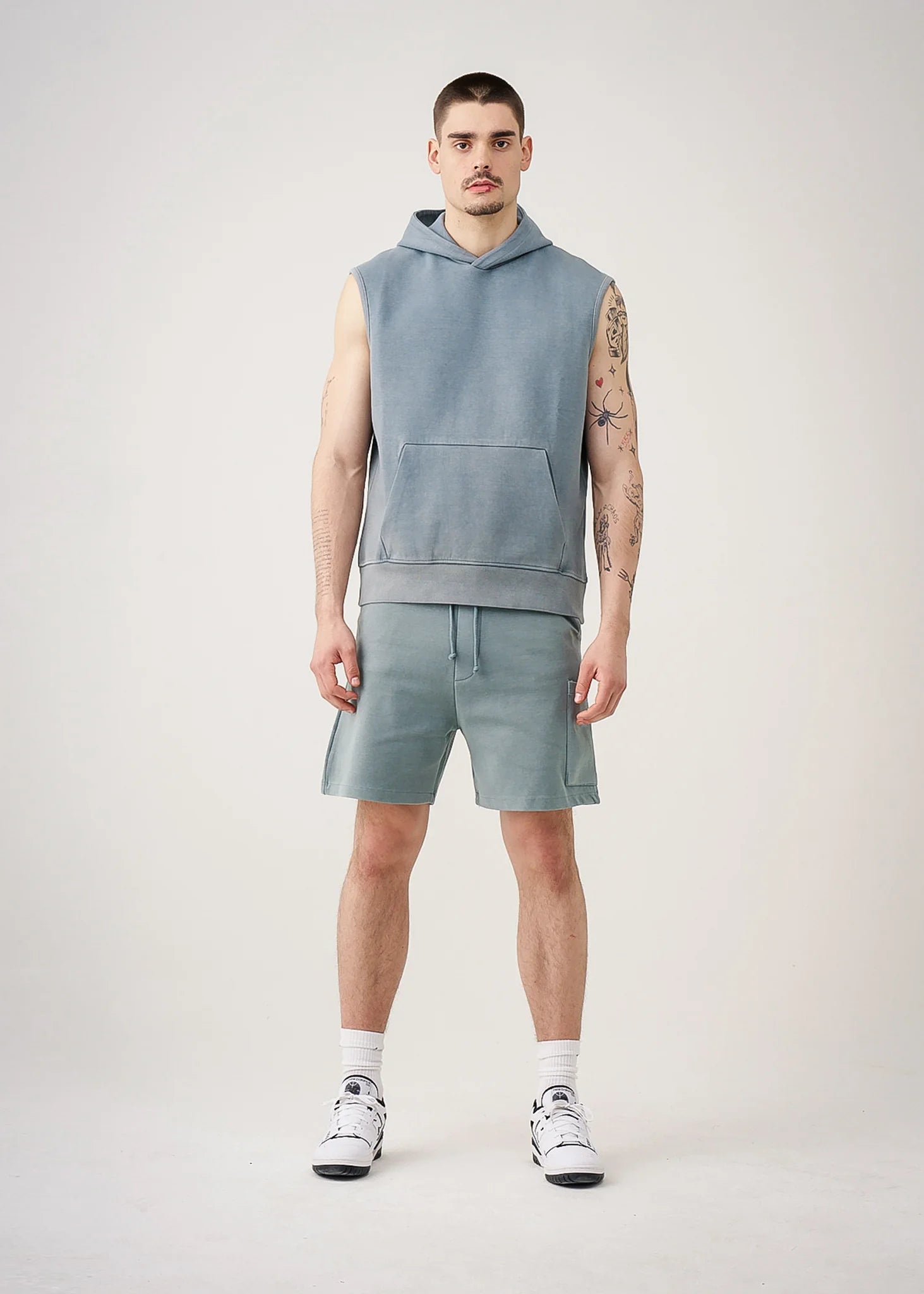Sage 14 Ounce Sleeveless Garment Dye Interlock Hooded Short Set