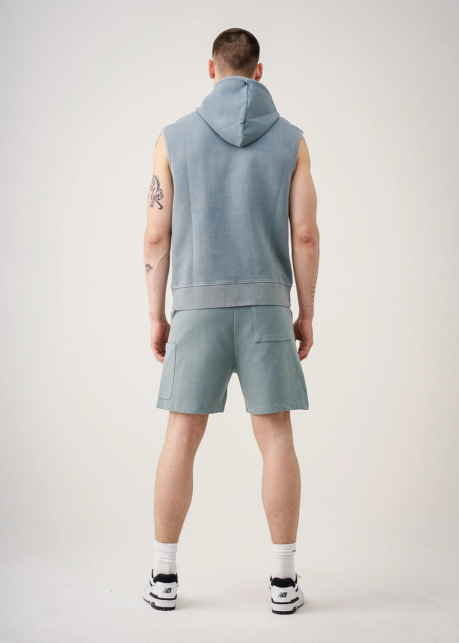 Sage 14 Ounce Sleeveless Garment Dye Interlock Hooded Short Set