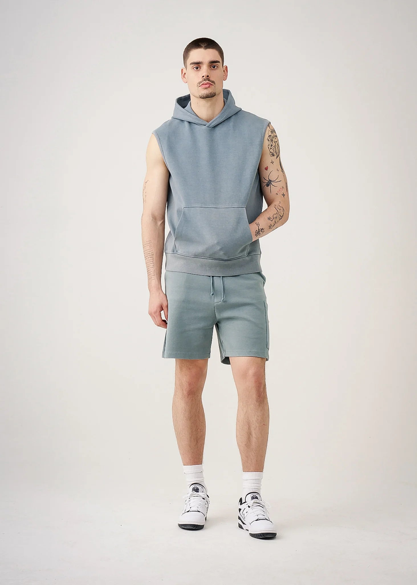 Sage 14 Ounce Sleeveless Garment Dye Interlock Hooded Short Set