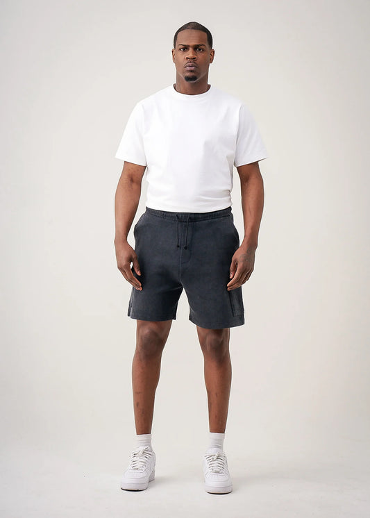 Black 12 Ounce Garment Dye Interlock Cargo Shorts