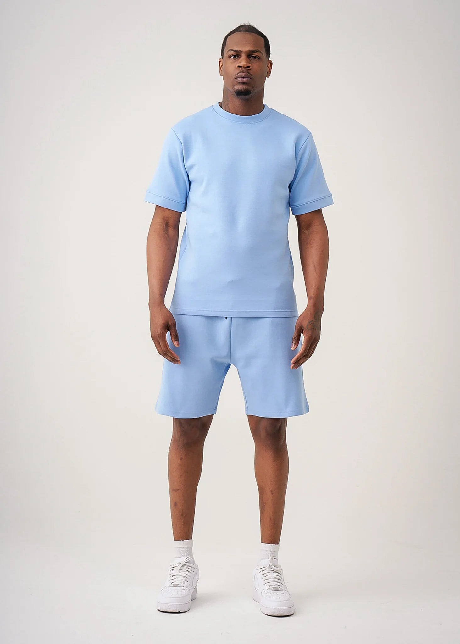12 OZ Sky Blue Heatguard Interlock Lycra T-Shirt Short Set