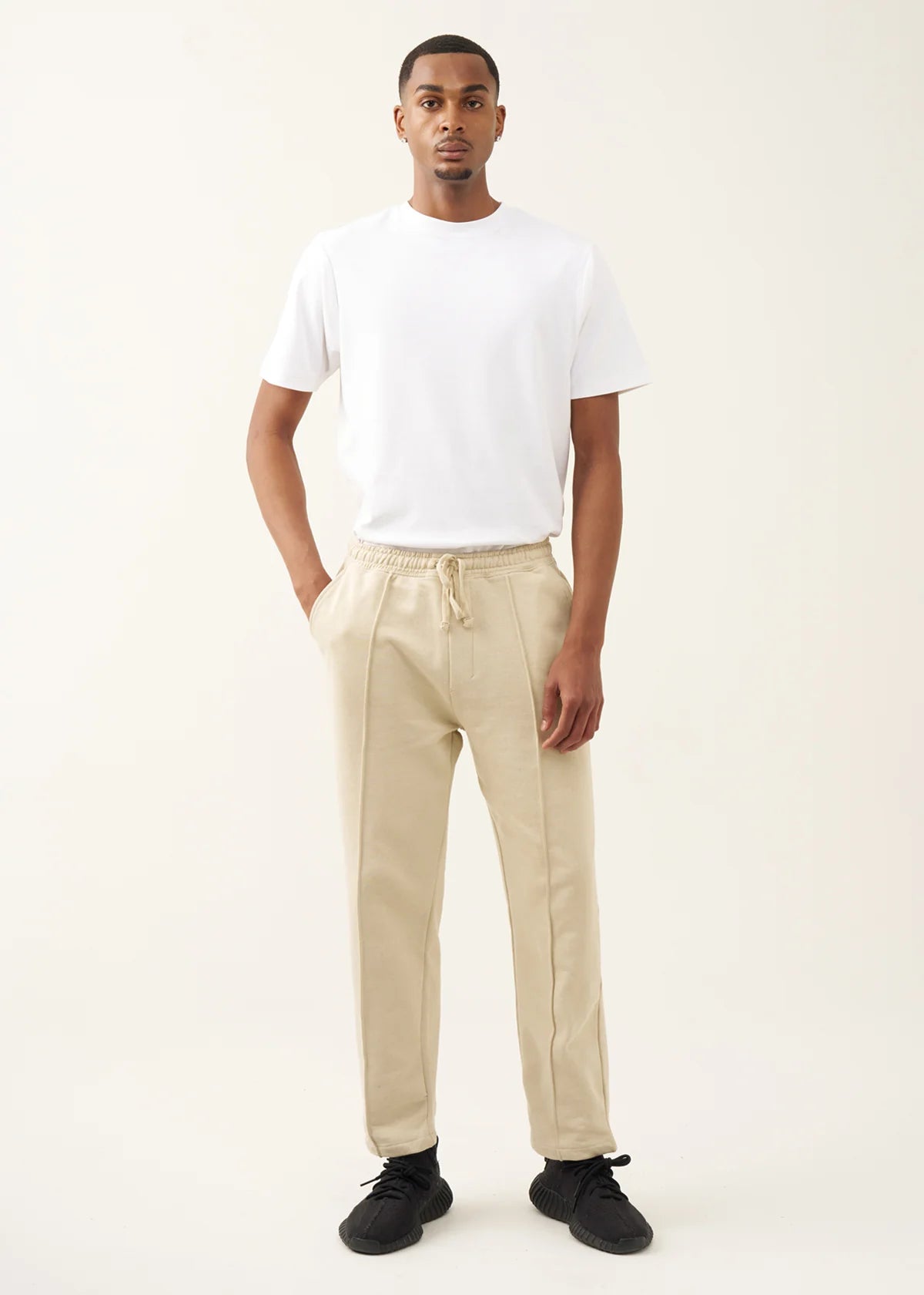 10 OZ Beige 3D Stitch Open Bottom Fleece Sweatpant