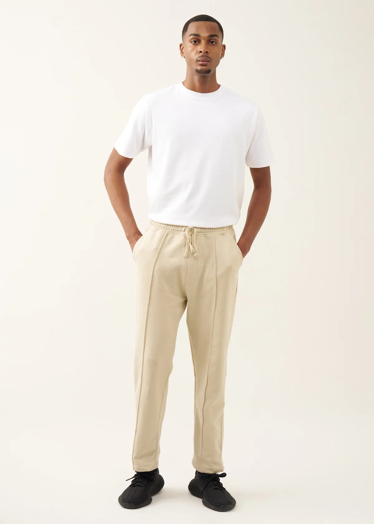 10 OZ Beige 3D Stitch Open Bottom Fleece Sweatpant