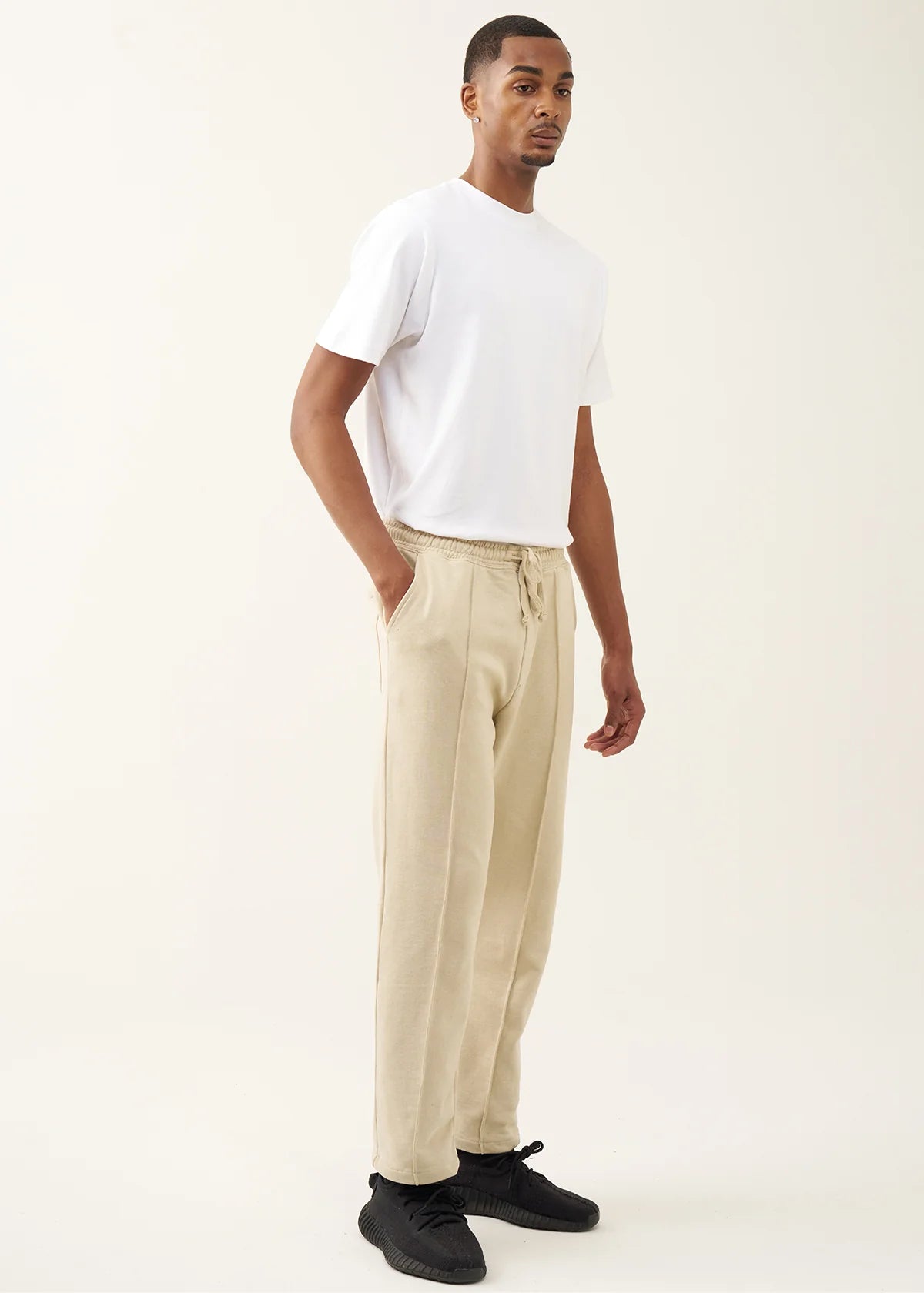 10 OZ Beige 3D Stitch Open Bottom Fleece Sweatpant