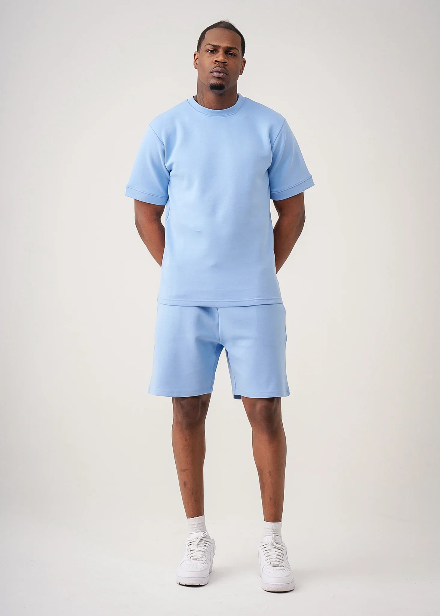12 OZ Sky Blue Heatguard Interlock Lycra T-Shirt Short Set
