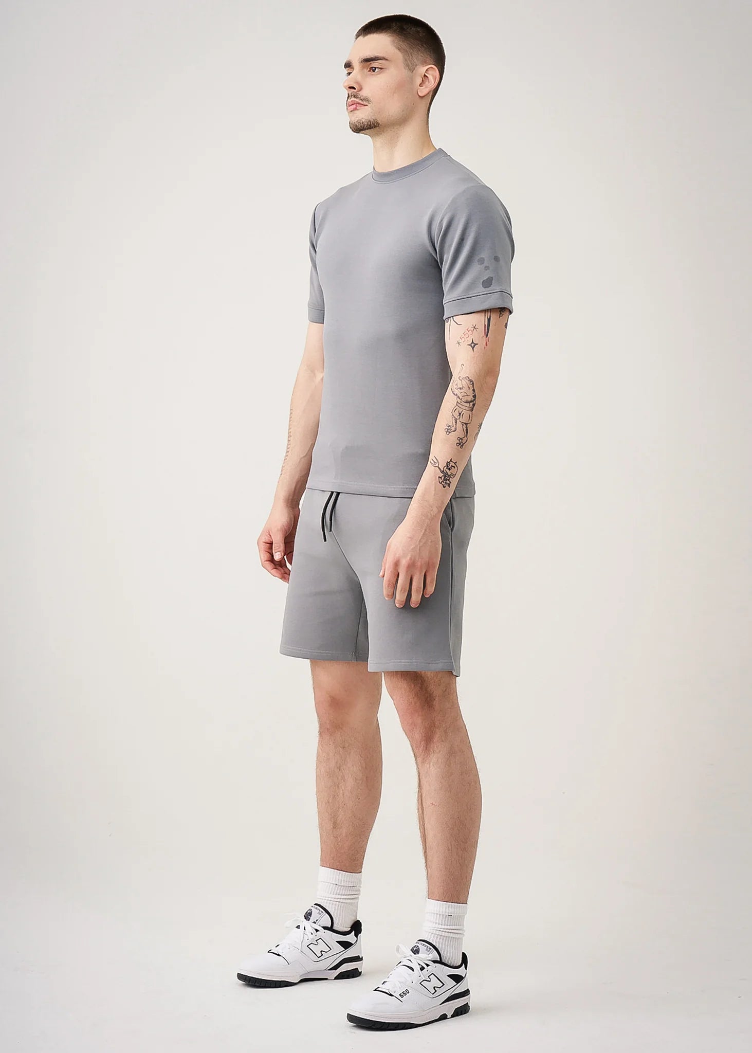 12 OZ Gray Heatguard Interlock Lycra T-Shirt Short Set