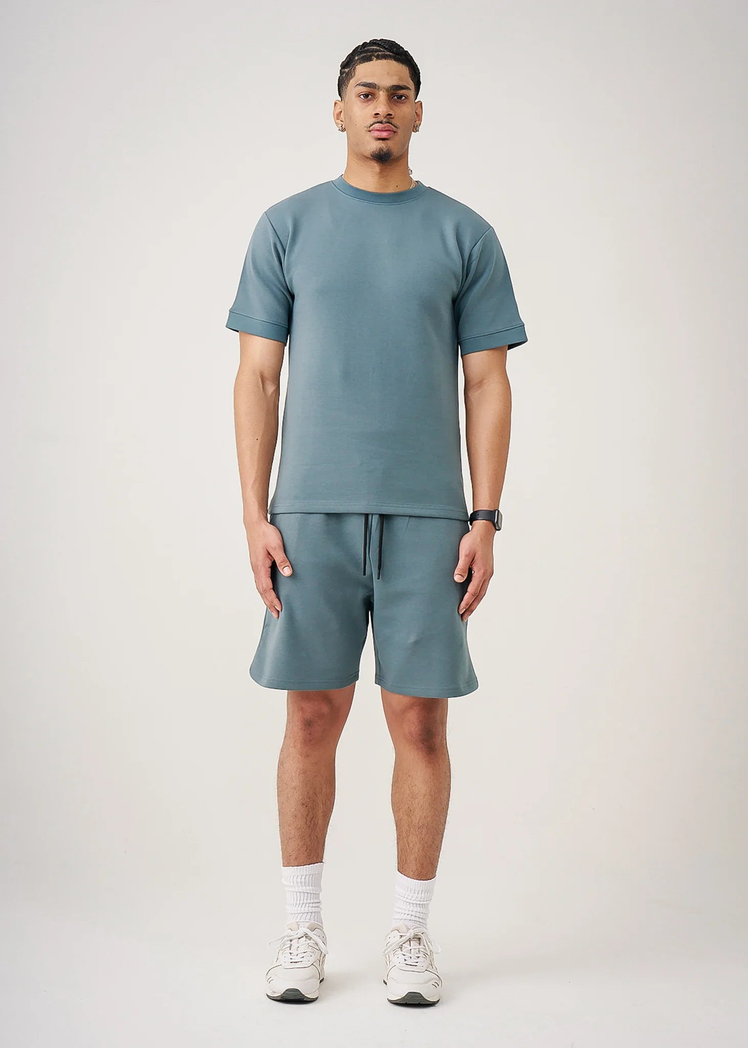 12 OZ Teal Blue Heatguard Interlock Lycra T-Shirt Short Set
