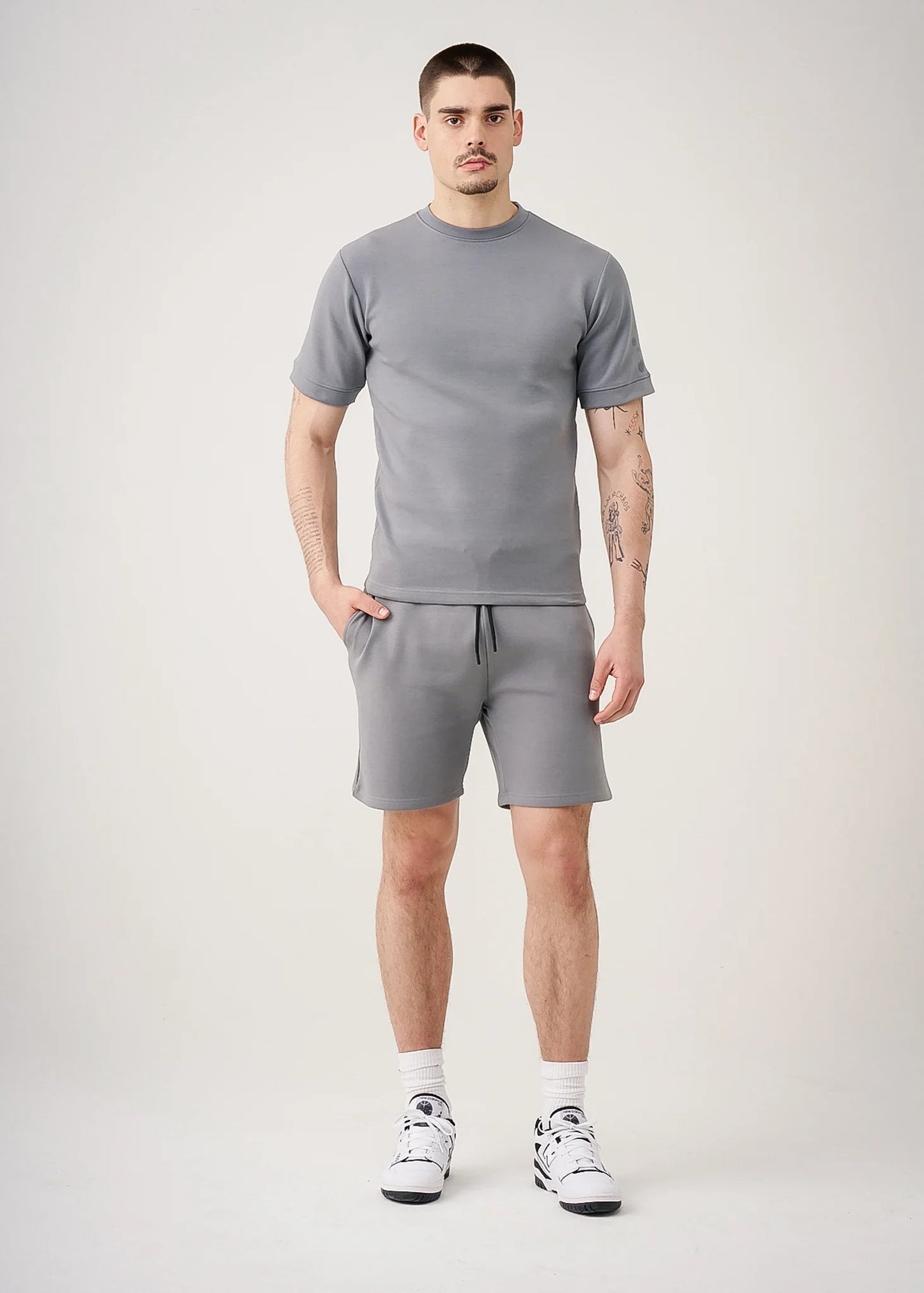 Gray 12 Ounce Heatguard Interlock Lycra T-Shirt Short Set