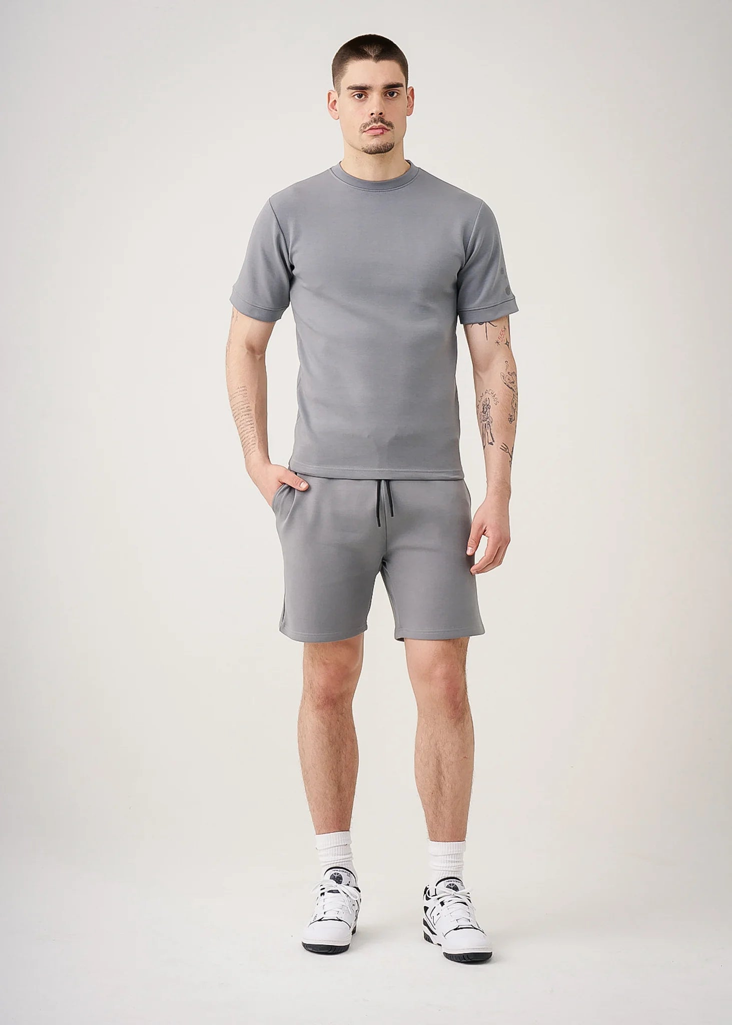12 OZ Gray Heatguard Interlock Lycra T-Shirt Short Set
