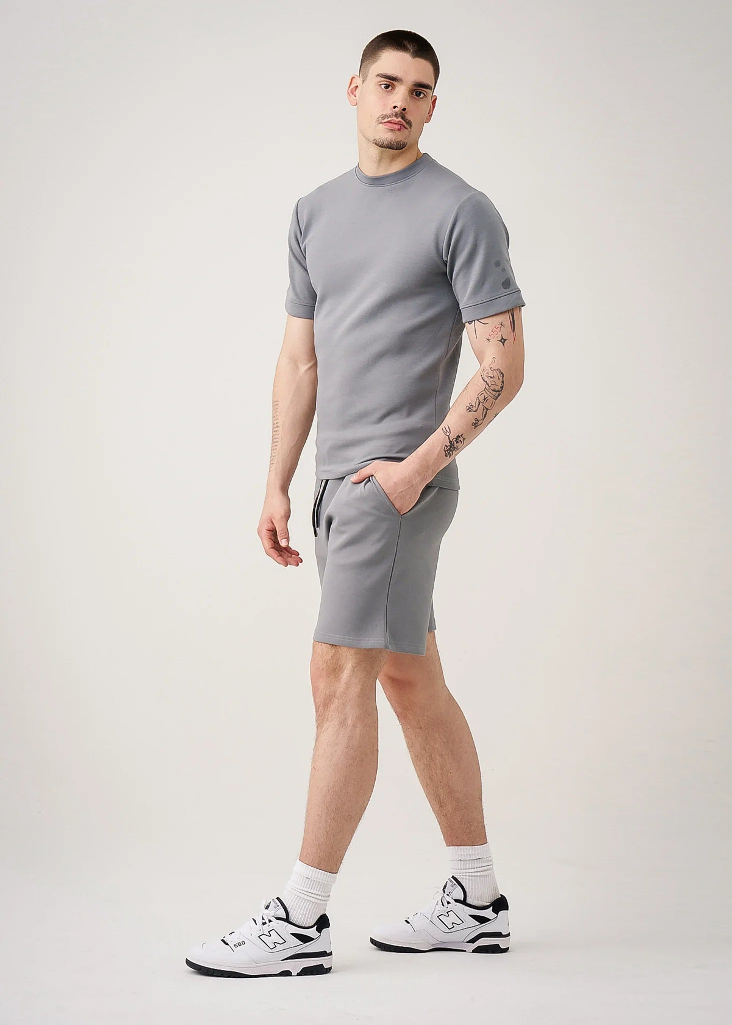 12 OZ Gray Heatguard Interlock Lycra T-Shirt Short Set