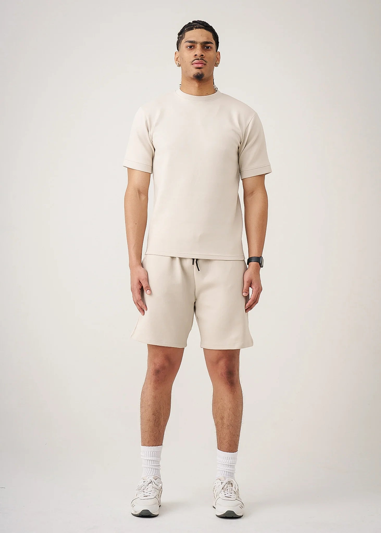 12 OZ Beige Heatguard Interlock Lycra T-Shirt Short Set