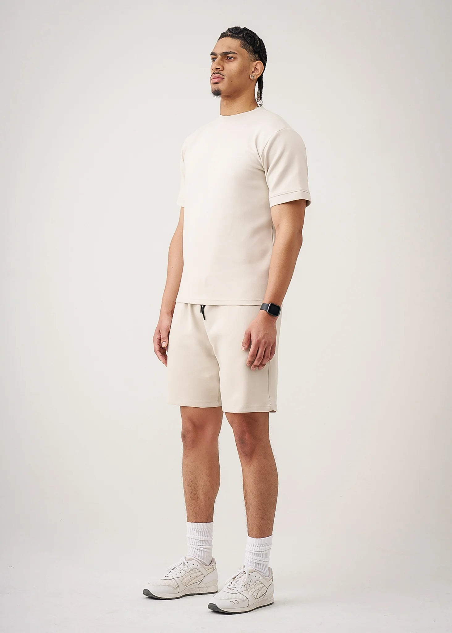 12 OZ Beige Heatguard Interlock Lycra T-Shirt Short Set