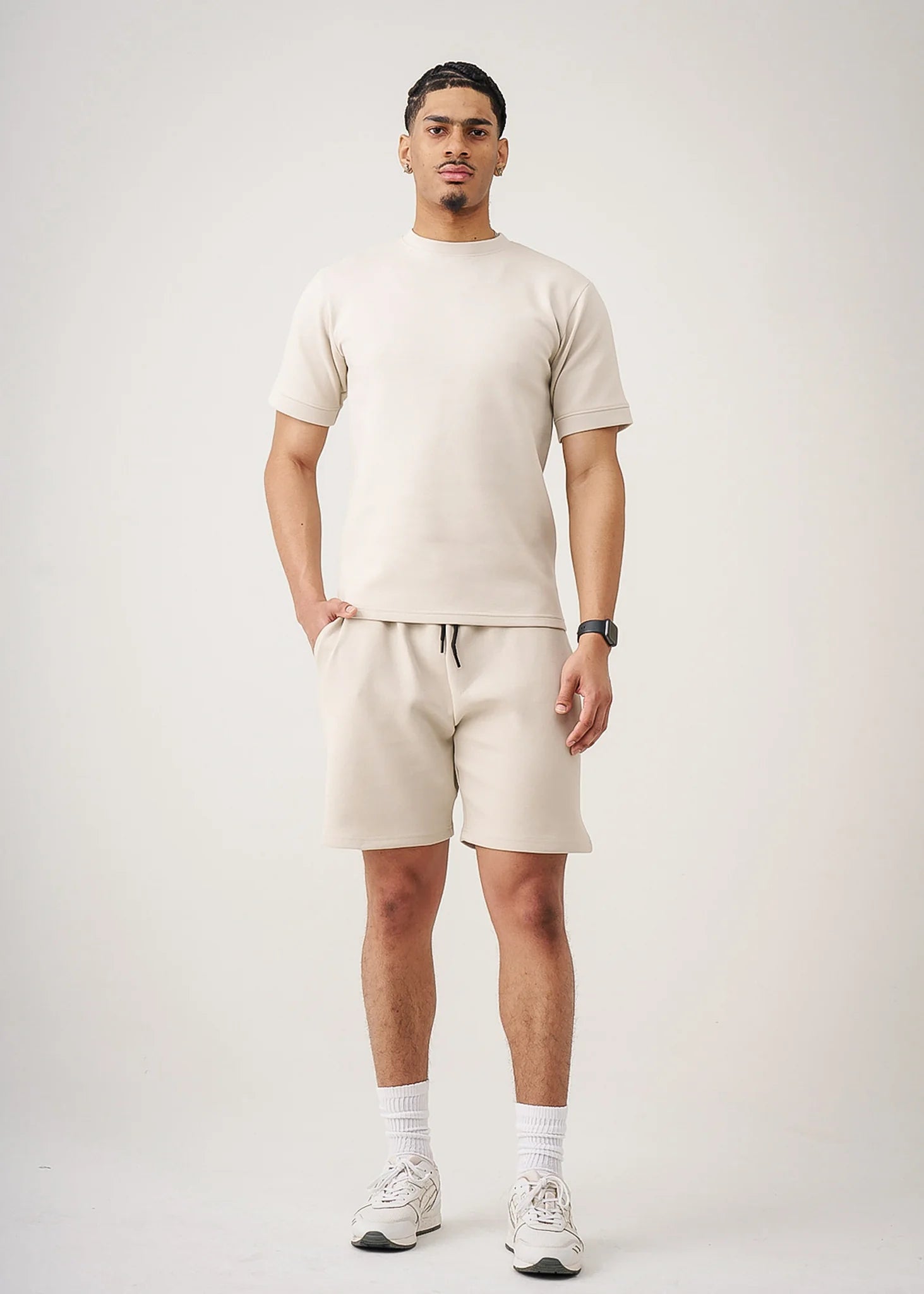 12 OZ Beige Heatguard Interlock Lycra T-Shirt Short Set