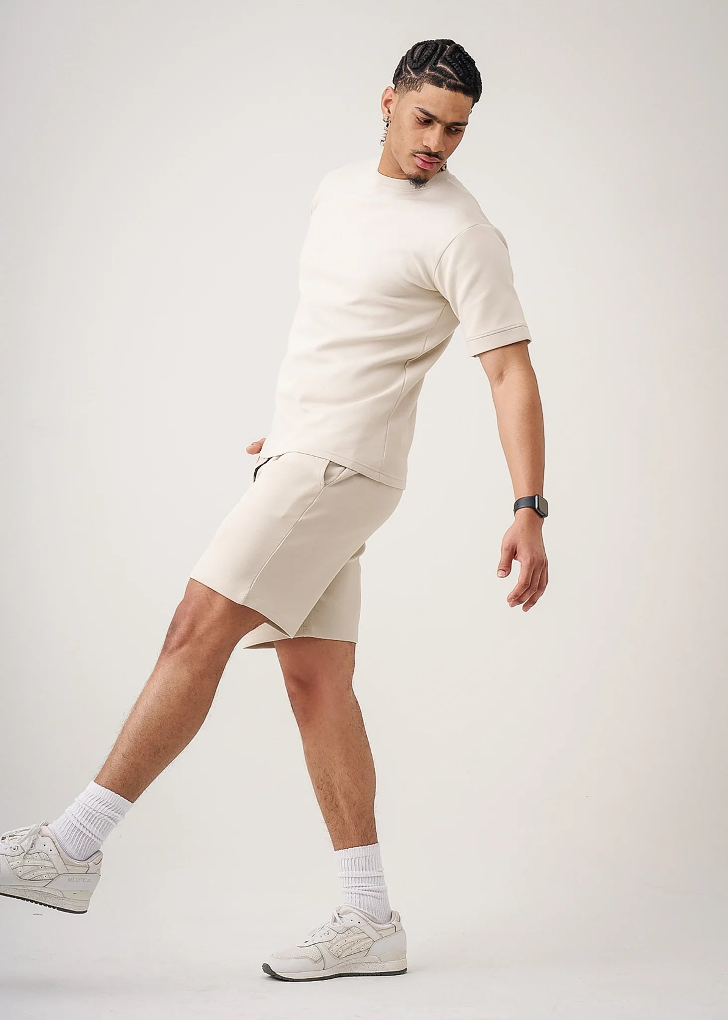 12 OZ Beige Heatguard Interlock Lycra T-Shirt Short Set