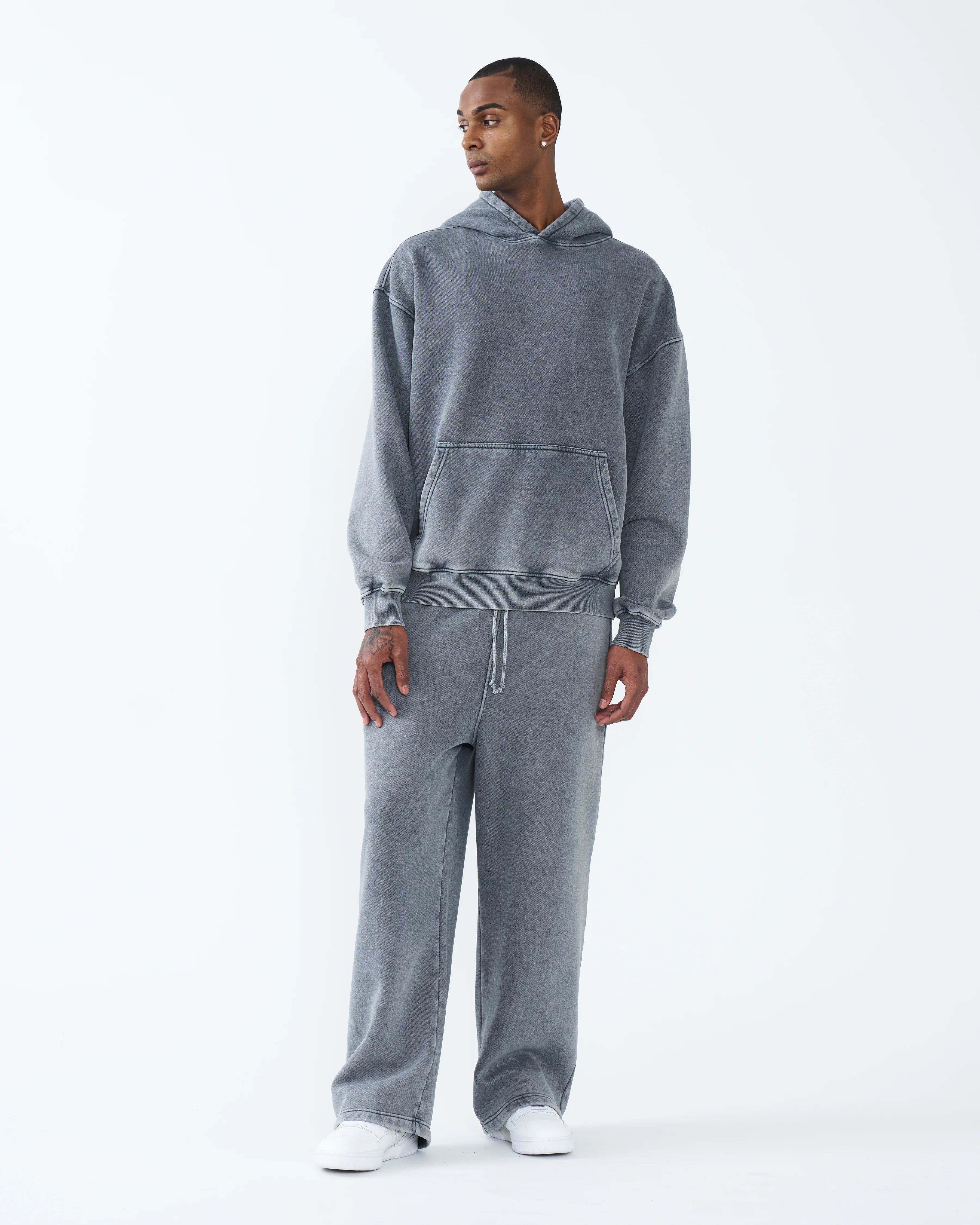 11 OZ Gray Oversized Acid Wash Sweatsuit Set
