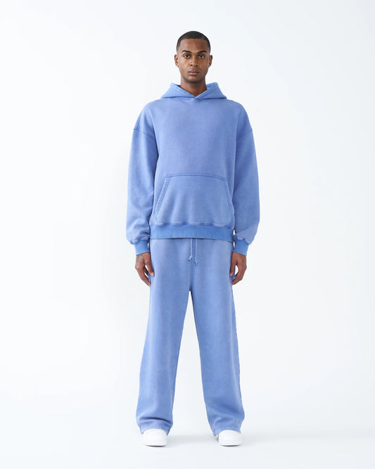 11 OZ Blue Oversized Acid Wash Sweatsuit Set