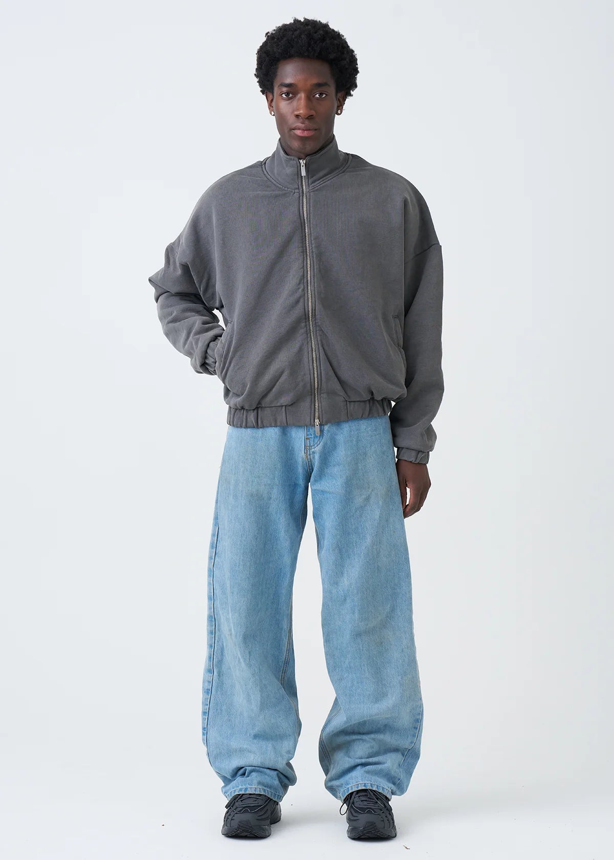 600 GSM Shadow Mock Neck Oversized Drop Shoulder Garment Dyed Jacket