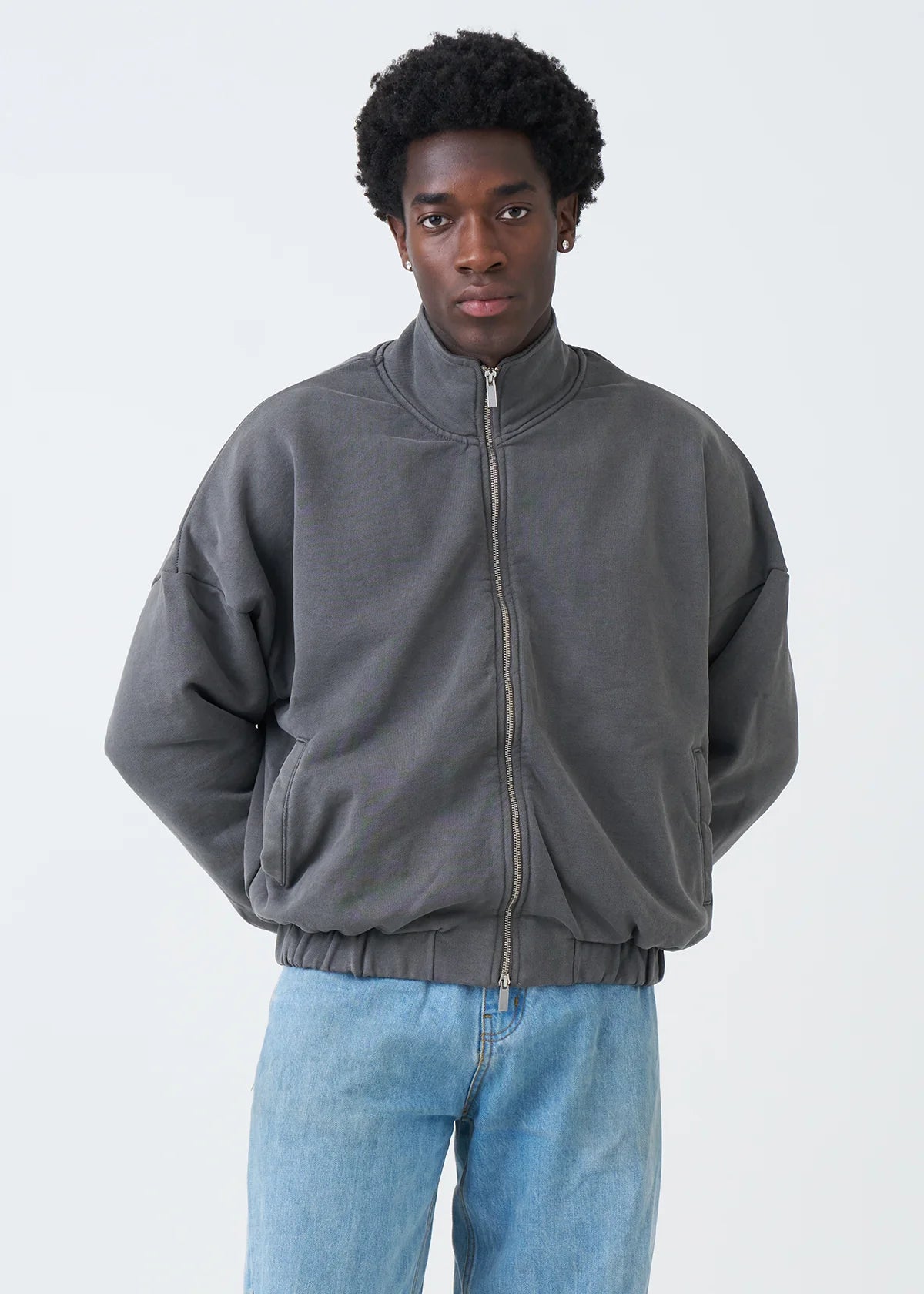 600 GSM Shadow Mock Neck Oversized Drop Shoulder Garment Dyed Jacket