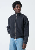 600 GSM Black Mock Neck Oversized Drop Shoulder Garment Dyed Jacket