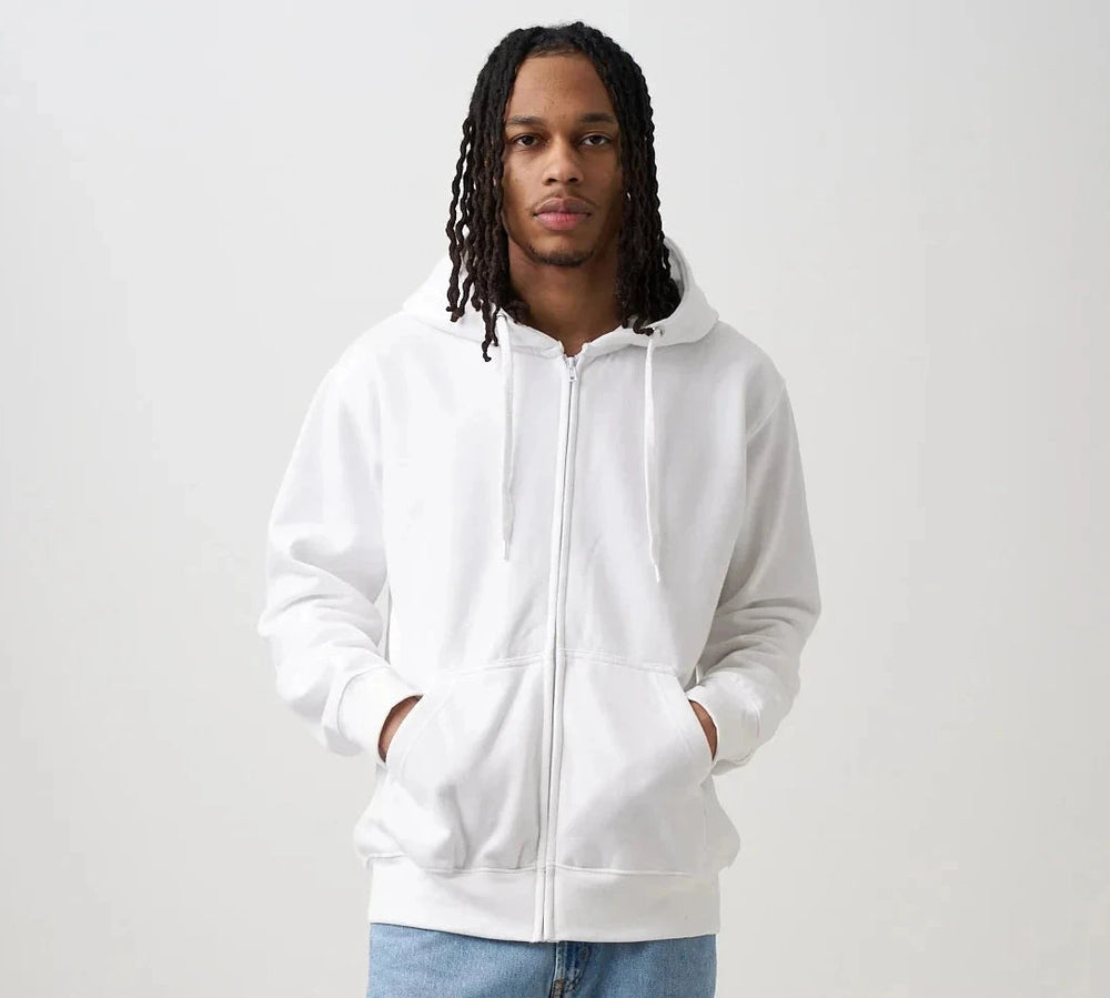 White Heavy Blend Zip-Up Fleece Hooded SweatShirt