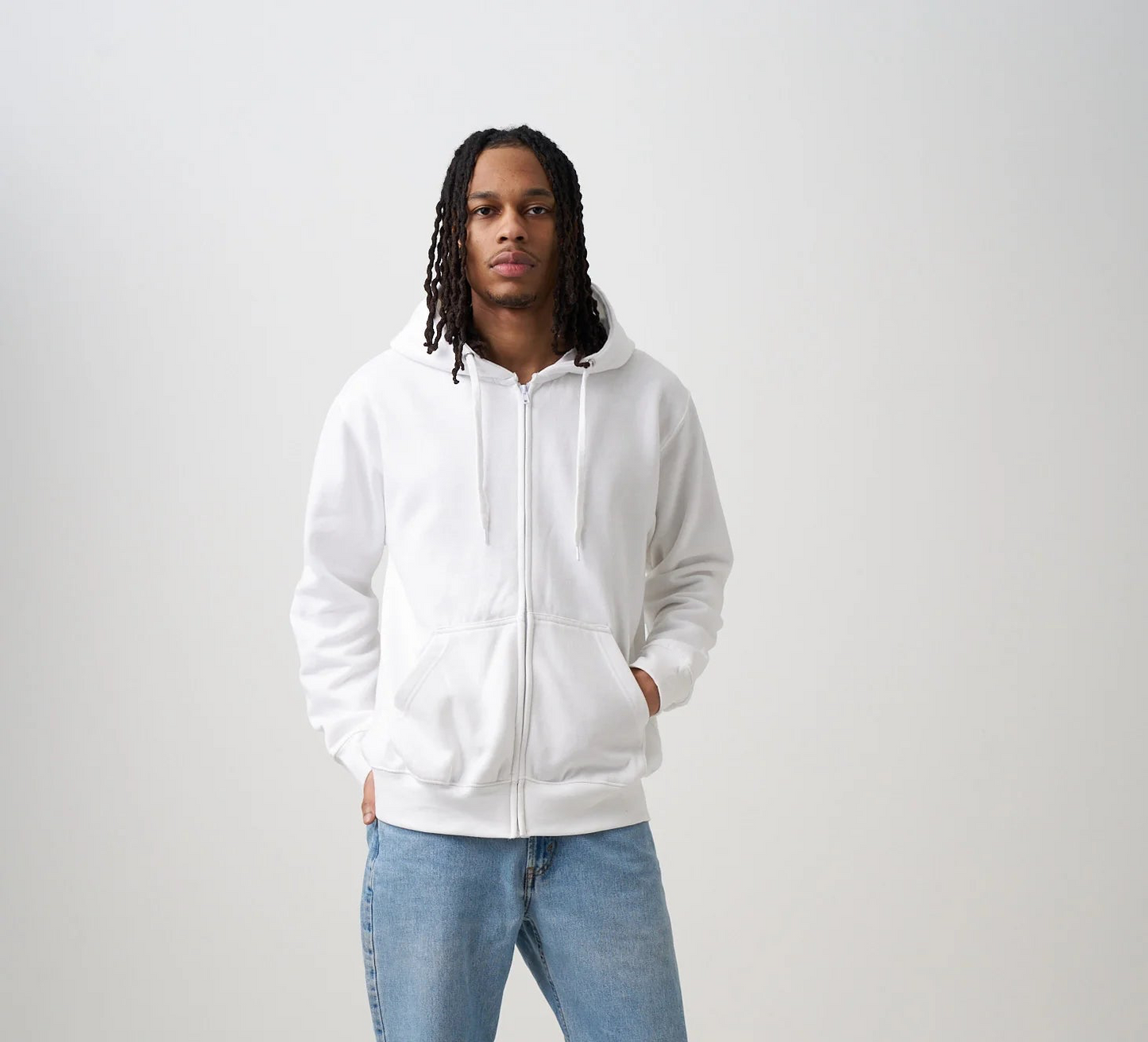 White Heavy Blend Zip-Up Fleece Hooded SweatShirt