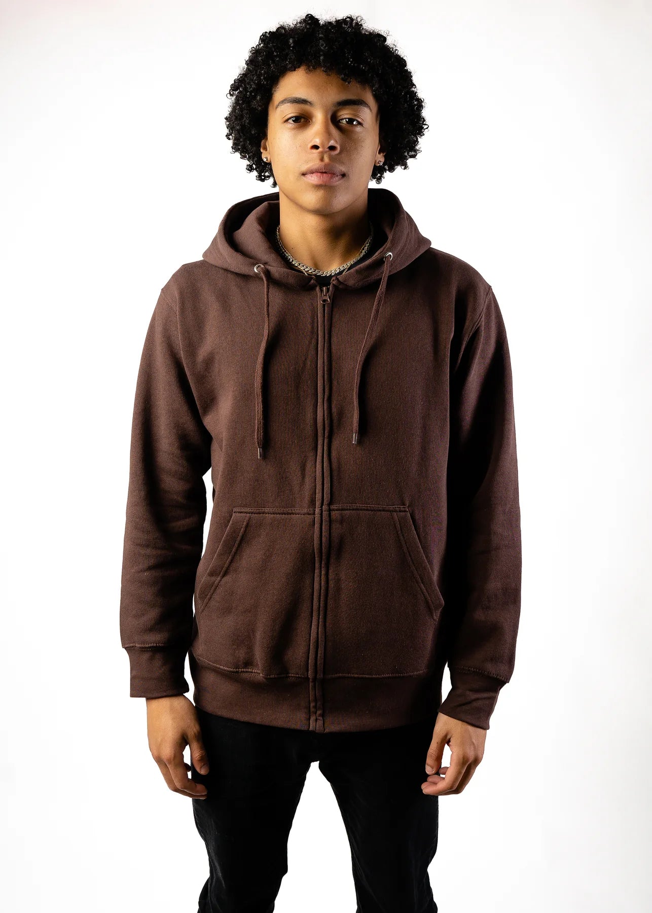 10 OZ Brown Fleece Zip-Up Hoodie
