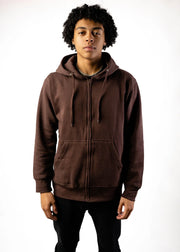 10 OZ Brown Fleece Zip-Up Hoodie