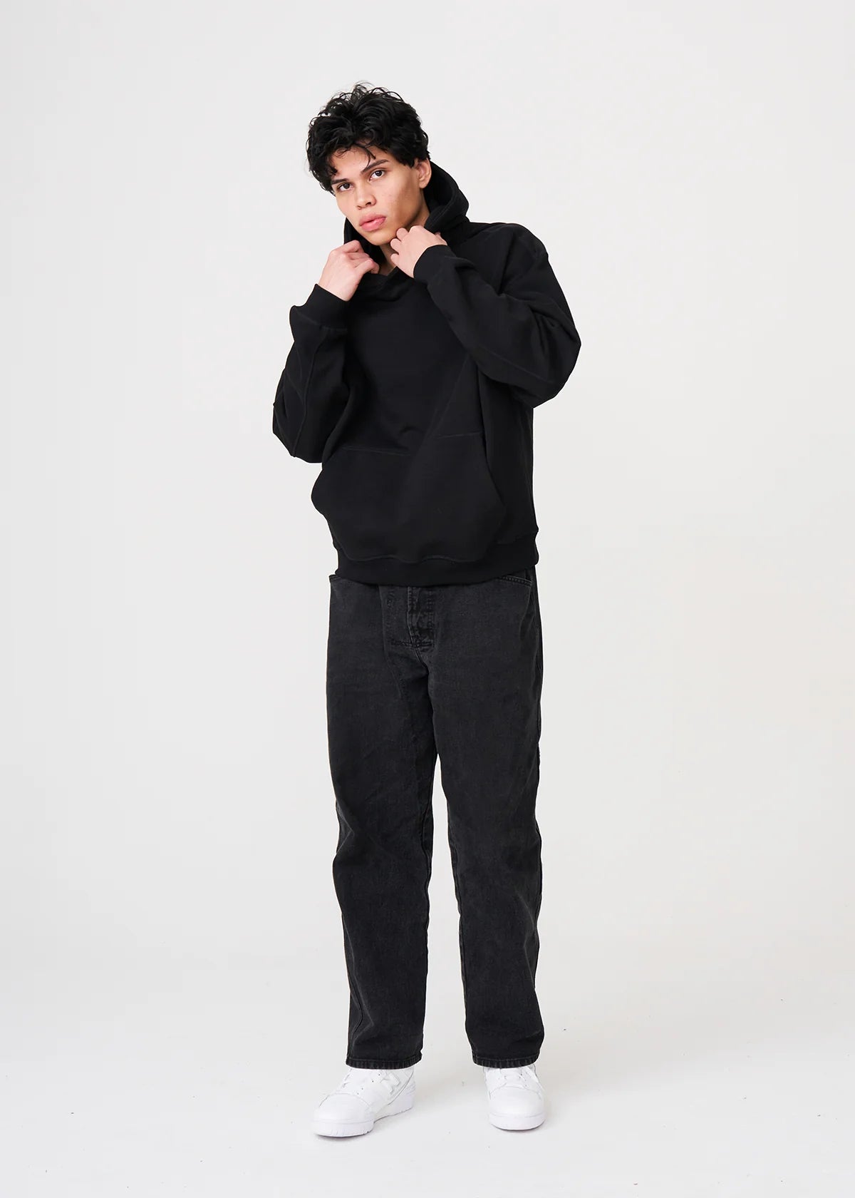 14 OZ Black Oversized Urban Heavyweight Fleece Hooded Sweatshirt