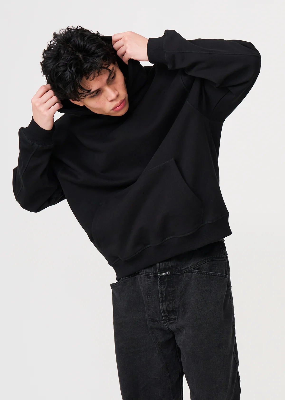14 OZ Black Oversized Urban Heavyweight Fleece Hooded Sweatshirt