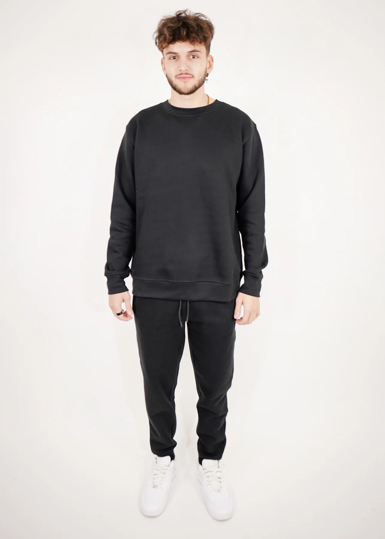 Black Tight Fleece Crew-Neck SweatSuit