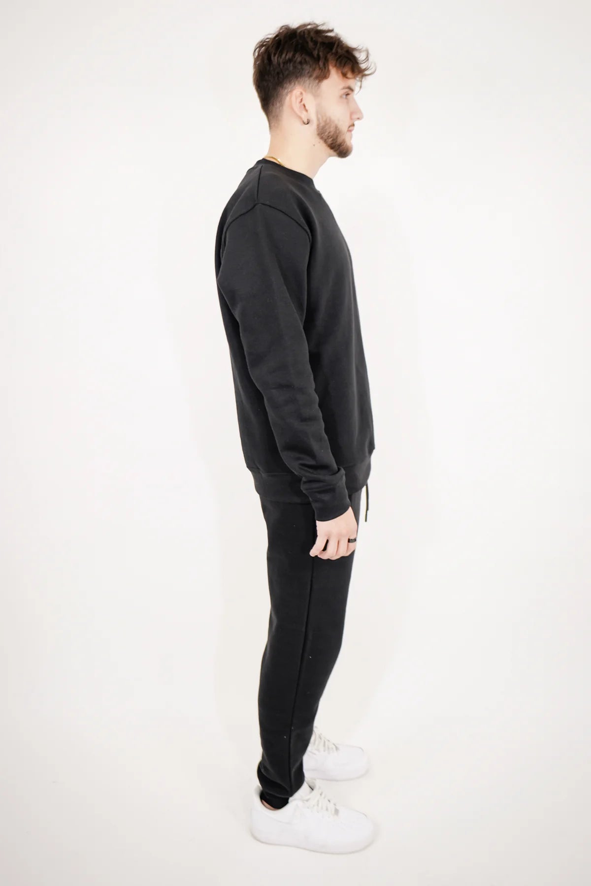 Black Tight Fleece Crew-Neck SweatSuit
