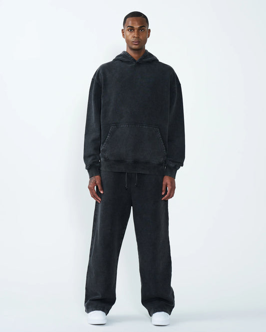 11 OZ Black Oversized Acid Wash Sweatsuit Set