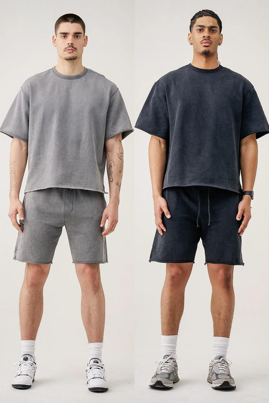 Gray and Black Raw Edge Short Set Bundle