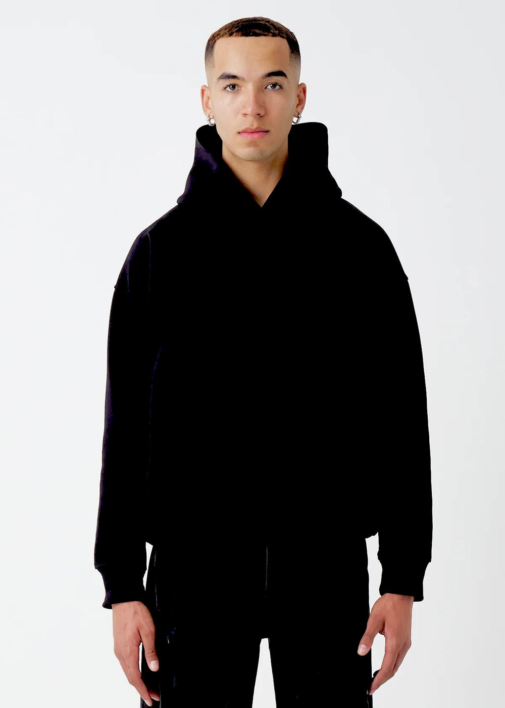 14 OZ Black Drop Shoulder Basic Hoodie