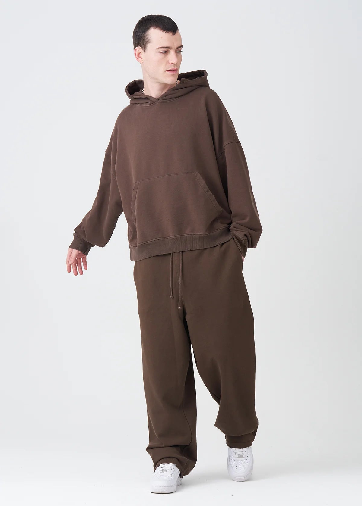 14 OZ Brown French Terry Garment Washed Sweatsuit