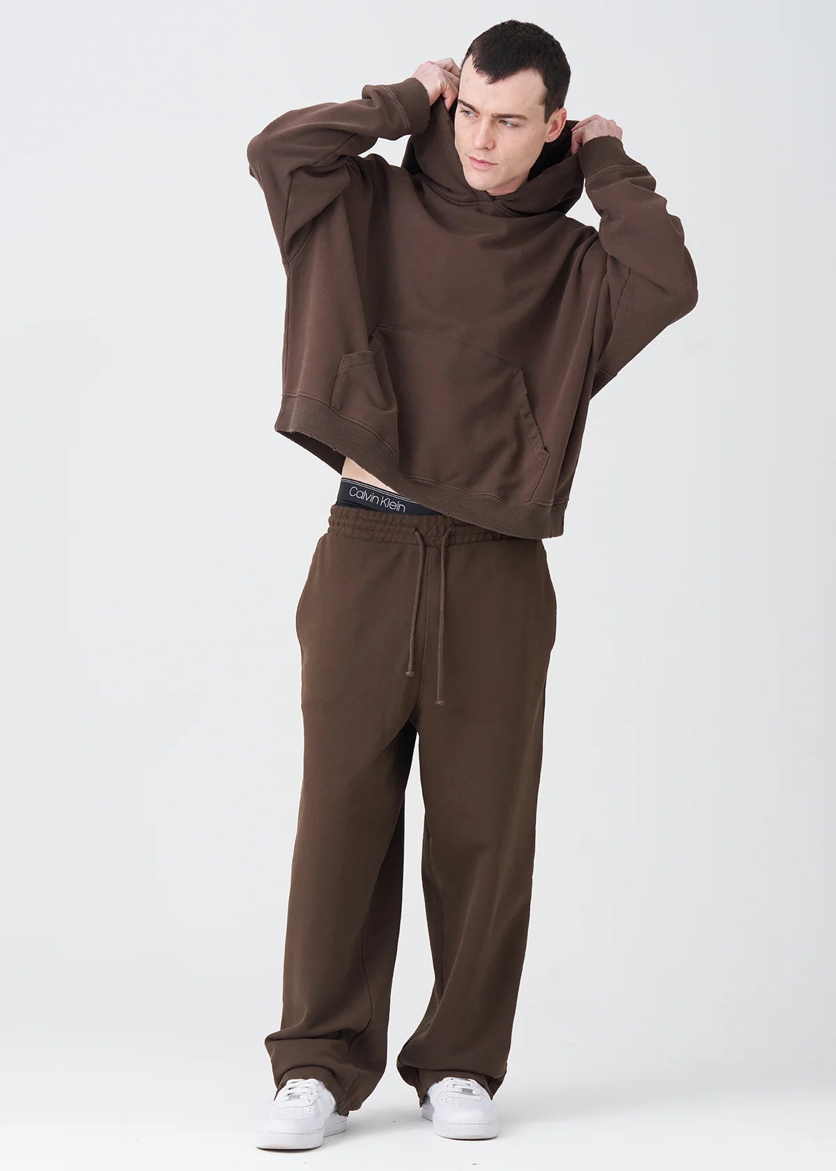 14 OZ Brown French Terry Garment Washed Sweatsuit